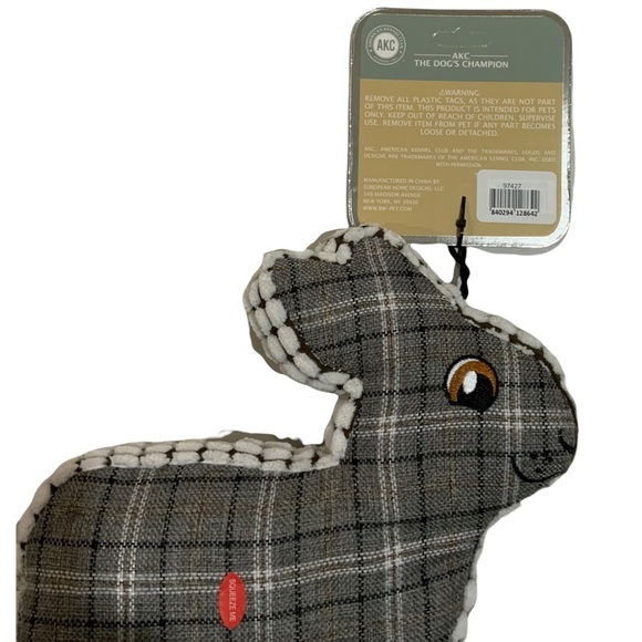 Dog Toss Toy European Home Burlap Bunny Grey White Country Farmhouse Plaid - Picture 5 of 12